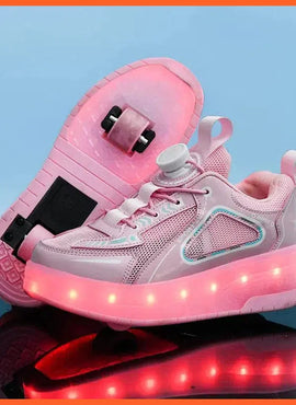 Black White Pink Led Roller Shoes Black  |  Kids Led Light Roller Heel Wheel Shoes