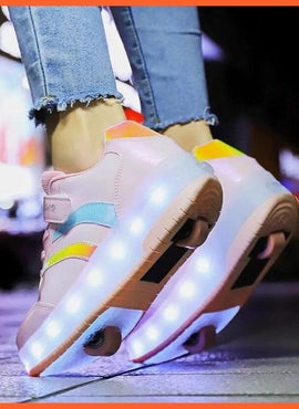 Black White Pink Led Roller Shoes Black  |  Kids Led Light Roller Heel Wheel Shoes  | Usb Rechargeable Shoes For Girls & Boys