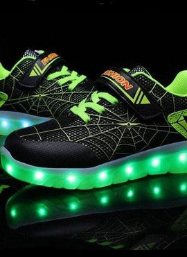 Black Green Kids Led Usb Glowing Shoes For Children
