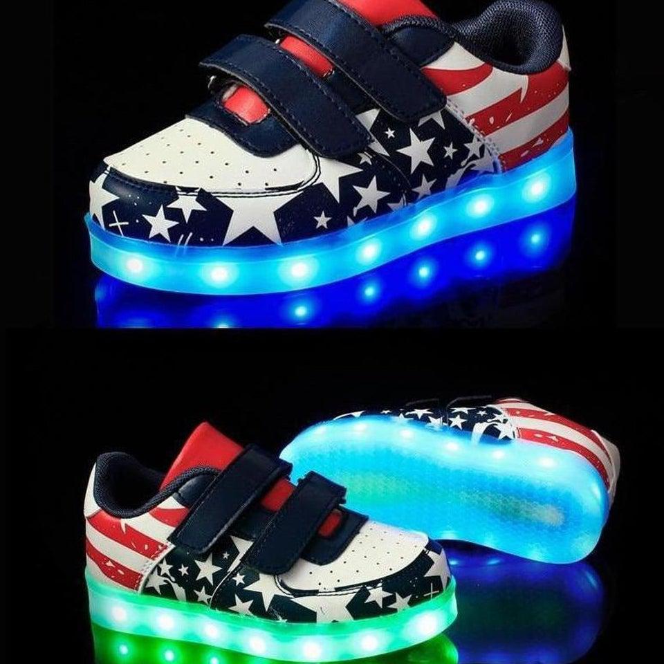 Led American Design Kids Shoes Blue  | Kids Led Light Shoes  | Led Light Shoes For Girls & Boys | ledlegs.